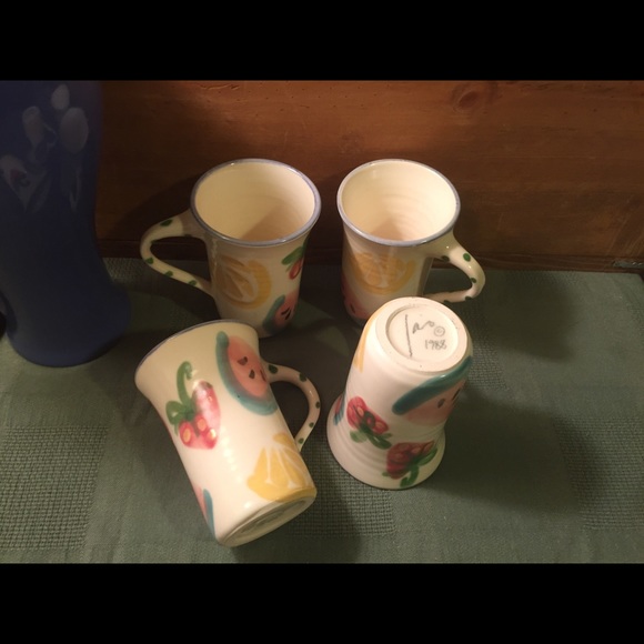 Vintage Hand Made Studio Art Pottery Fruit Inspired Signed Mugs (4) - Picture 6 of 12